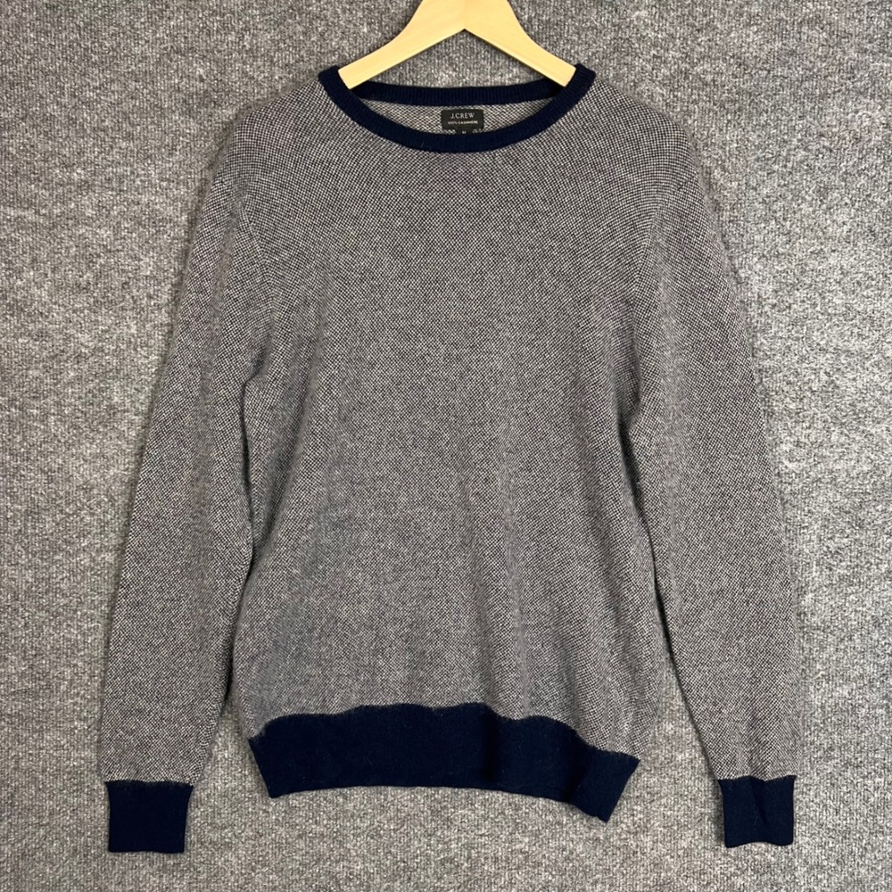 J.Crew Sweater Mens M Blue 100% Cashmere Birdseye Knit Crewneck